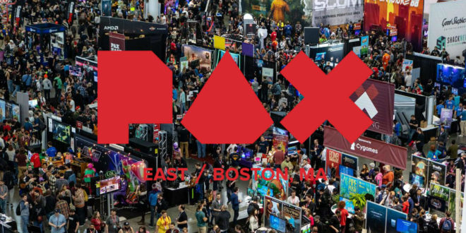 Image of the crowds at PAX East with the logo emblazoned across the image